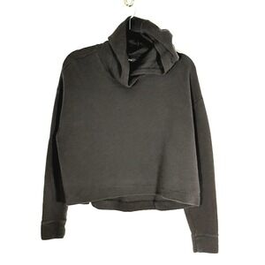 Athleta Womens Waffle Knit Cropped Hoodie Pullover Black Size M 90s y2k street